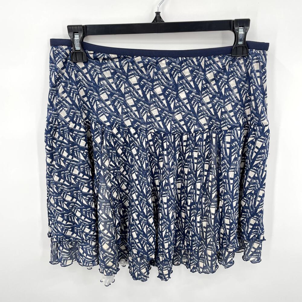 DVF Diane VonFurstenberg Silk Elastic Waist Blue White Pattern Skirt // 6